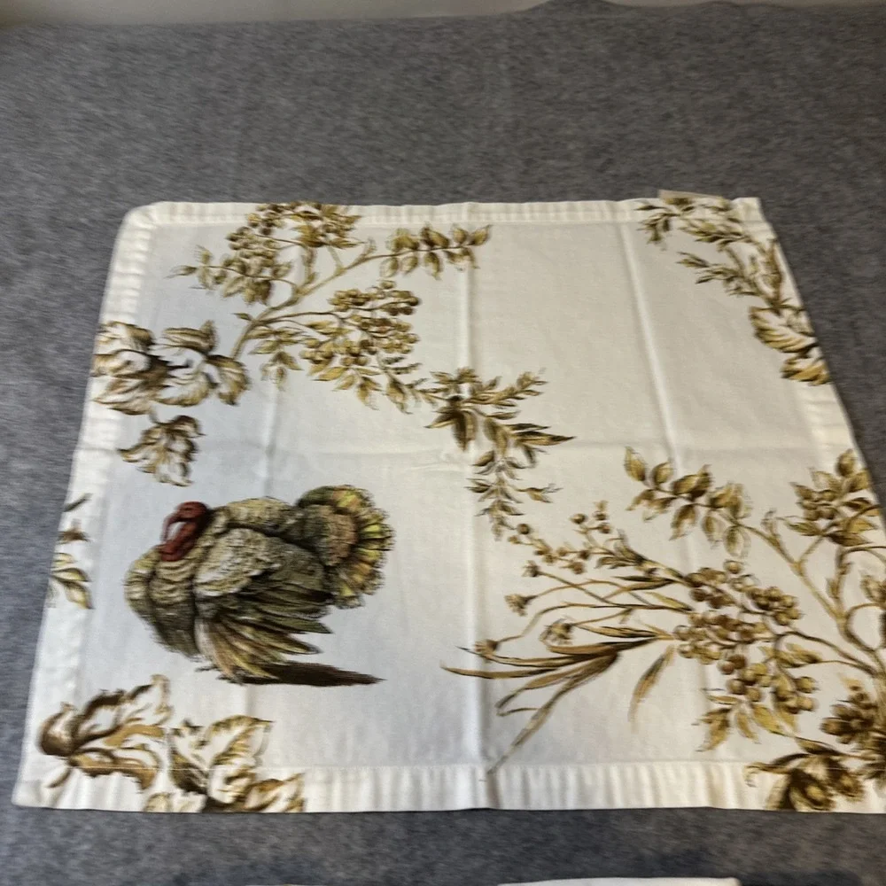 7 Williams Sonoma‎ Turkey Cloth Napkins Thanksgiving Fall Cotton